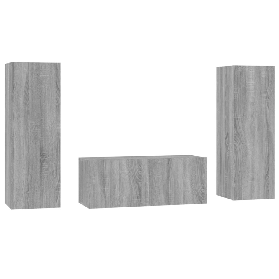 Set de muebles para TV 3 pzas madera contrachapada gris