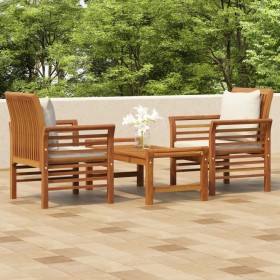 Set de muebles para jardín 3 piezas con cojines madera