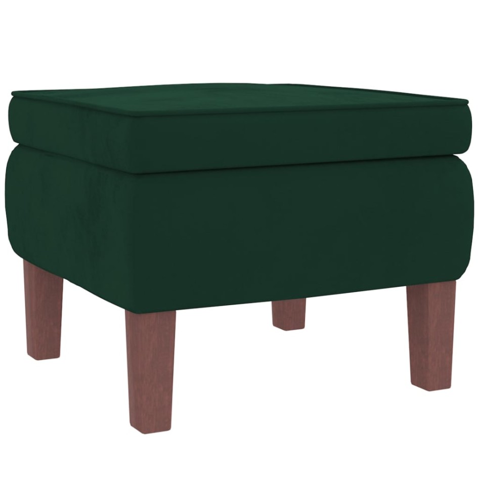 Sillón mecedora patas madera y taburete terciopelo verde