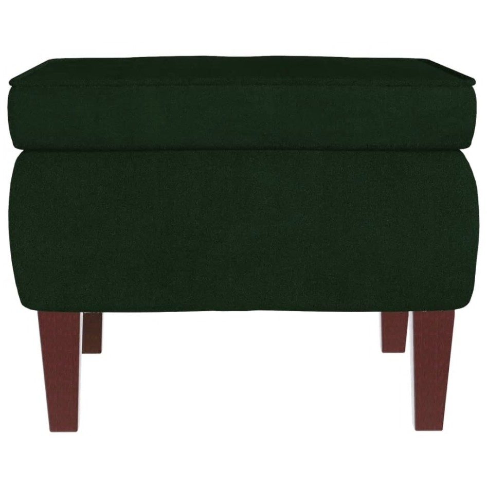 Sillón mecedora patas madera y taburete terciopelo verde