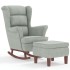 Sillón mecedora patas madera y taburete terciopelo gris