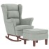 Sillón mecedora patas madera y taburete terciopelo gris