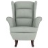 Sillón mecedora patas madera y taburete terciopelo gris