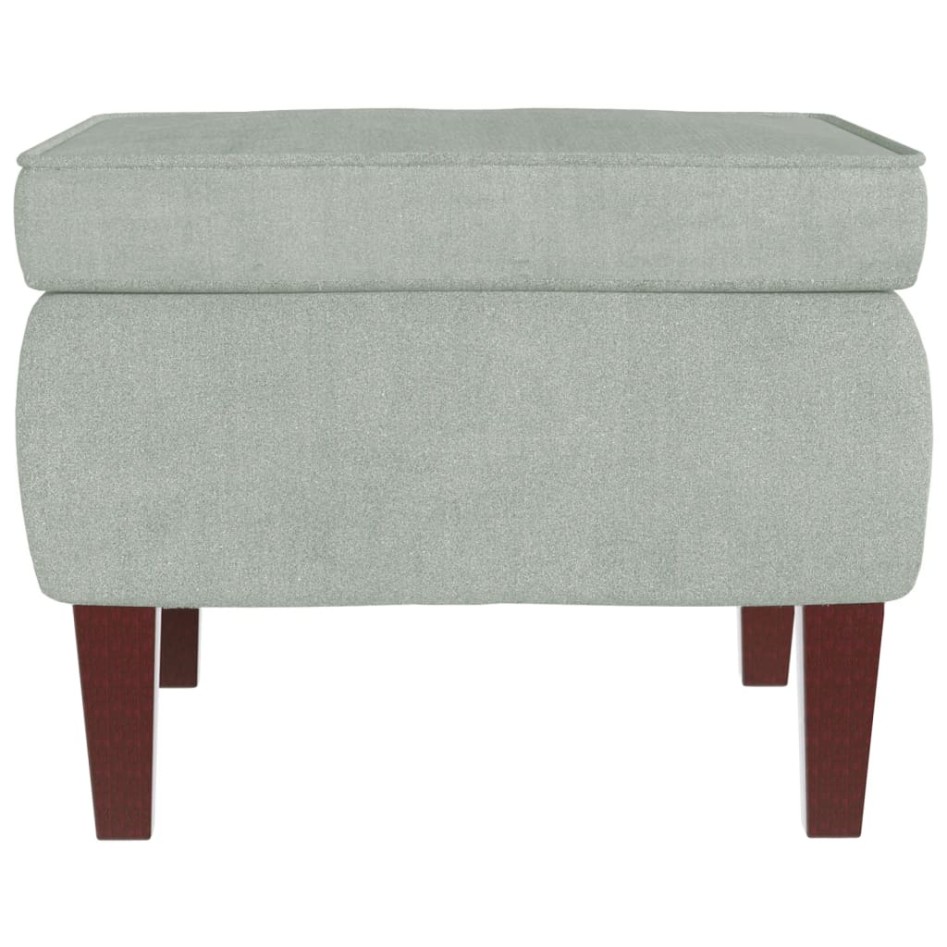 Sillón mecedora patas madera y taburete terciopelo gris