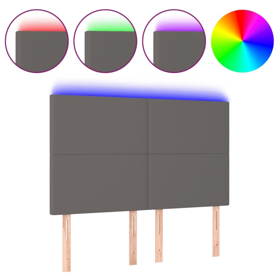 Cabecero con luces LED cuero sintético gris 144x5x118/128