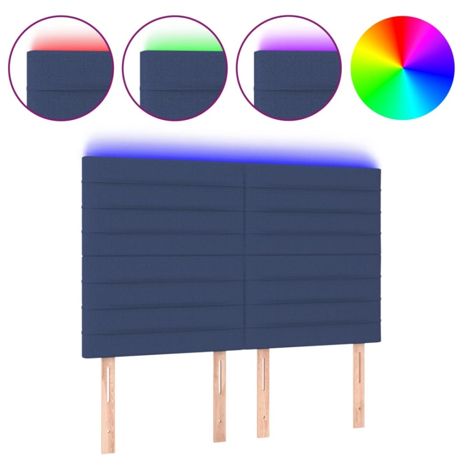 Cabecero con luces LED tela azul 144x5x118/128
