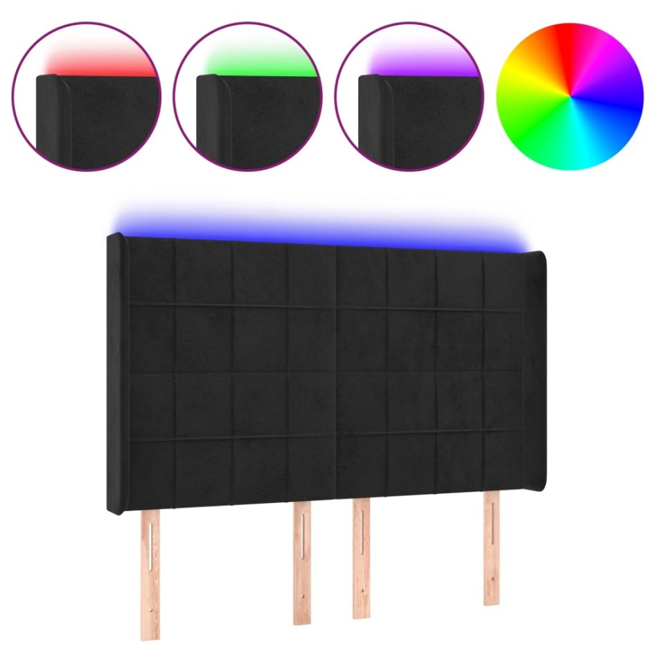 Cabecero con LED de terciopelo negro 147x16x118/128