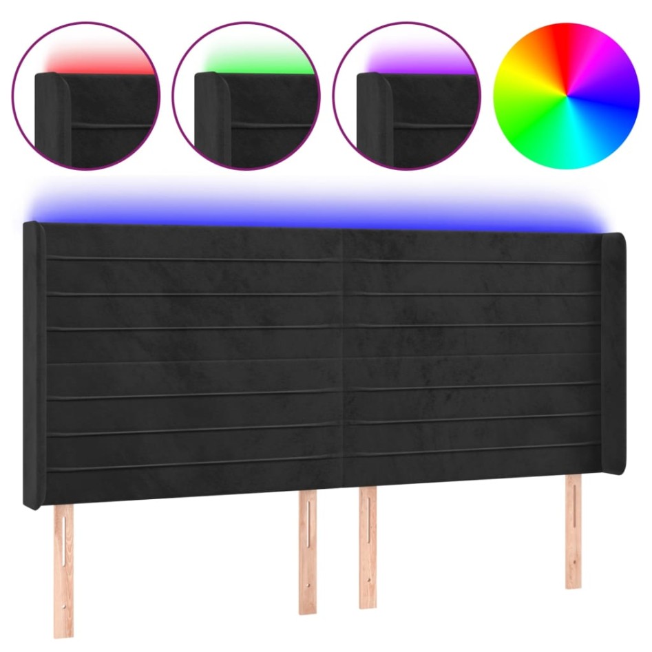 Cabecero con LED de terciopelo negro 183x16x118/128