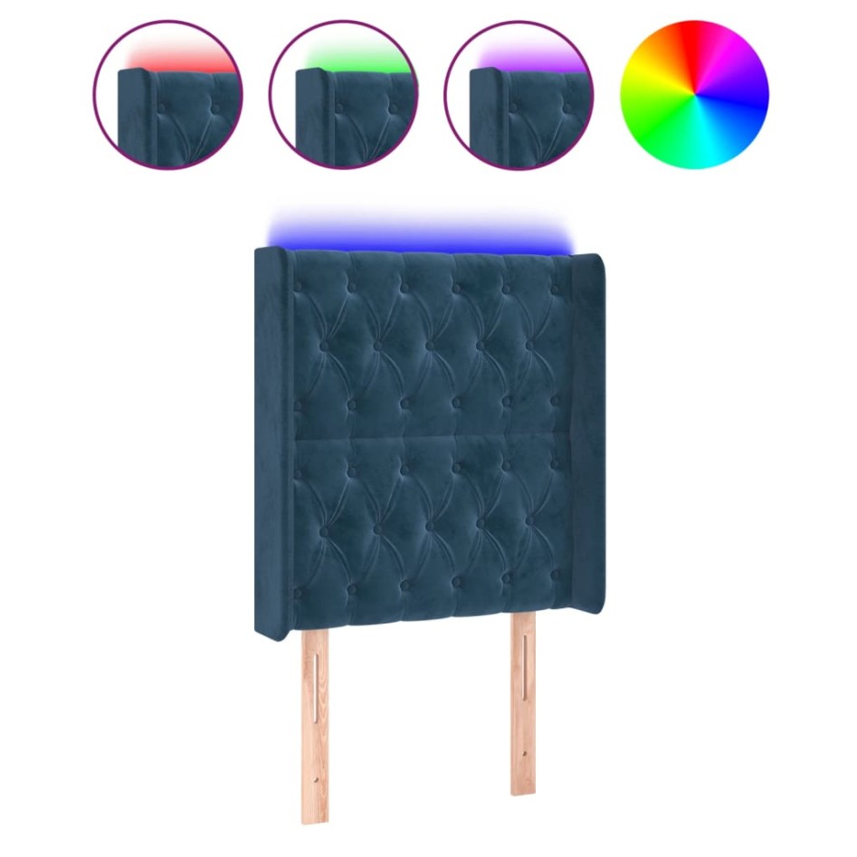 Cabecero con LED de terciopelo azul oscuro 83x16x118/128