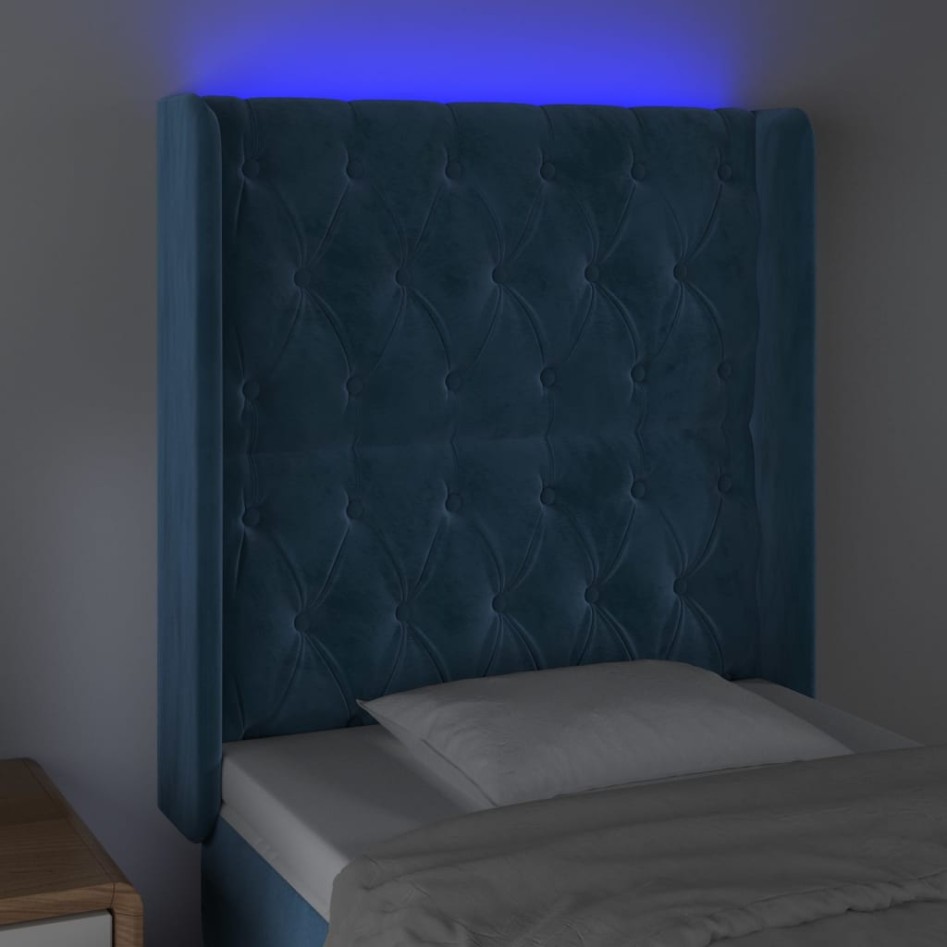 Cabecero con LED de terciopelo azul oscuro 83x16x118/128