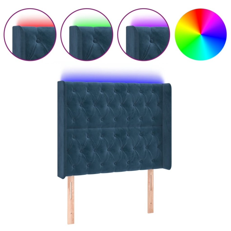 Cabecero con LED de terciopelo azul oscuro 93x16x118/128