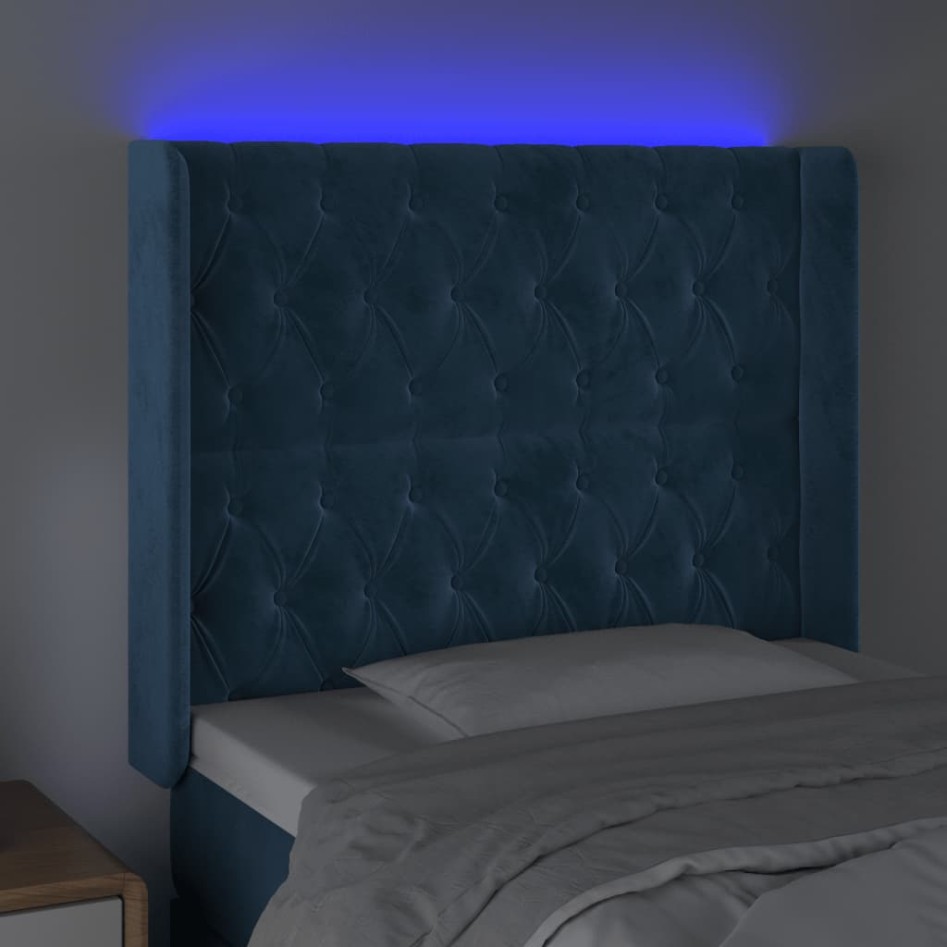 Cabecero con LED de terciopelo azul oscuro 93x16x118/128