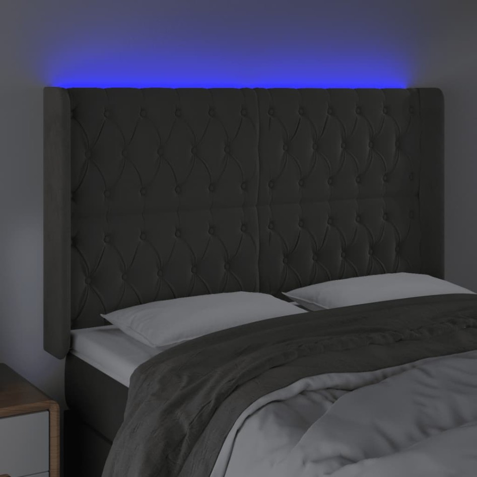 Cabecero con LED de terciopelo gris oscuro 163x16x118/128