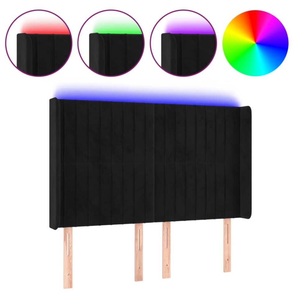 Cabecero con LED de terciopelo negro 147x16x118/128