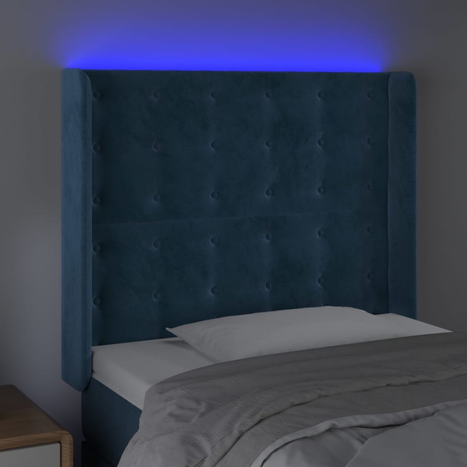Cabecero con LED de terciopelo azul oscuro 103x16x118/128