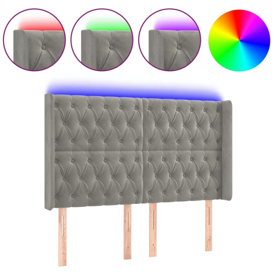 Cabecero con LED de terciopelo gris claro 147x16x118/128