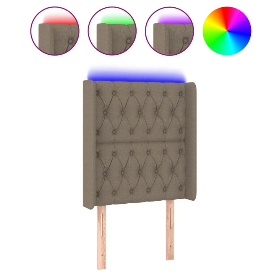 Cabecero con LED de tela gris taupe 83x16x118/128