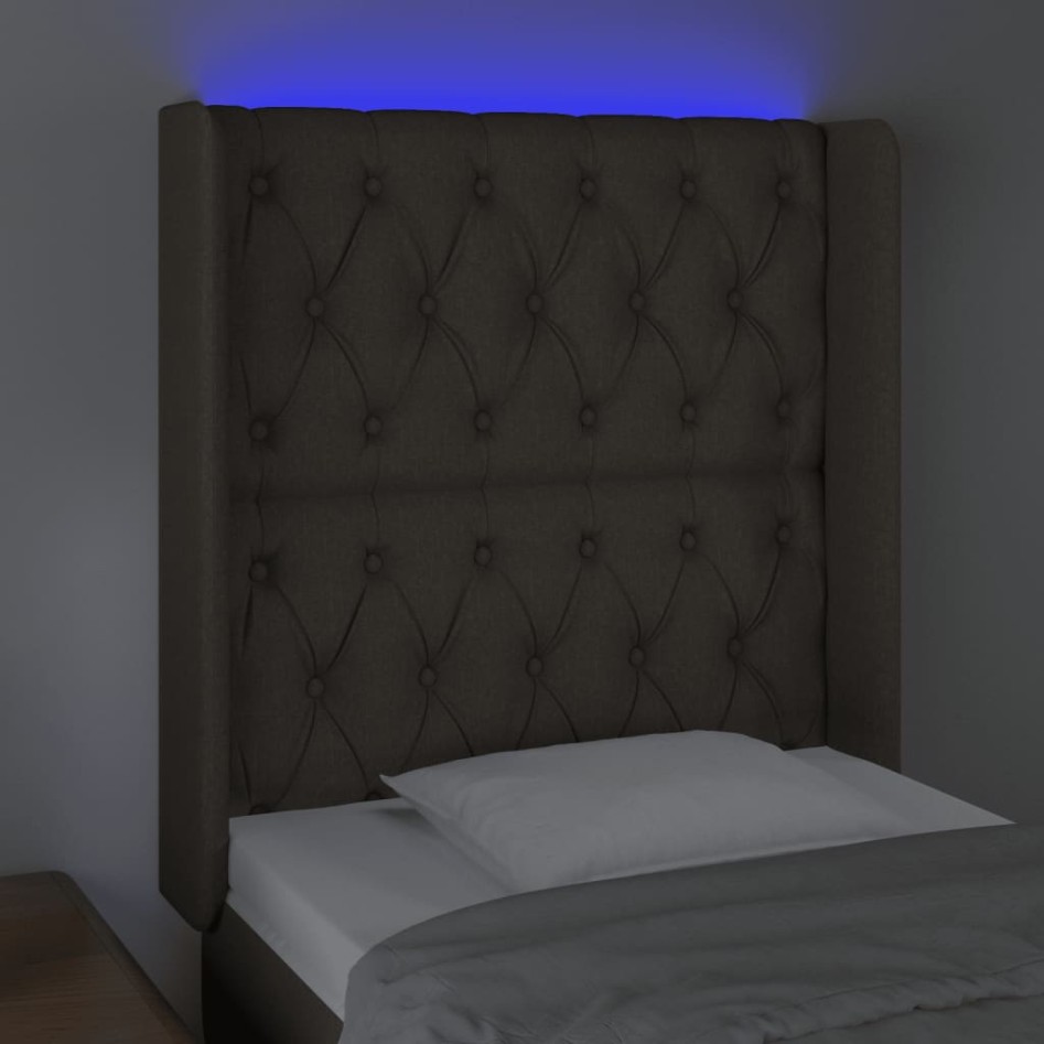 Cabecero con LED de tela gris taupe 83x16x118/128