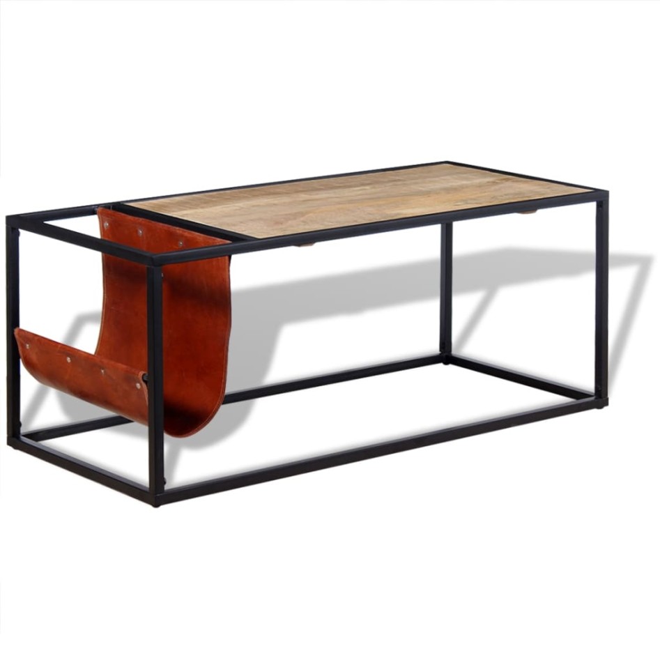 Mesa de centro con revistero de cuero 110x50x45