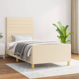 Estructura de cama sin colchón tela crema 80x200