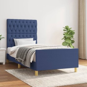 Estructura de cama sin colchón tela azul 100x200
