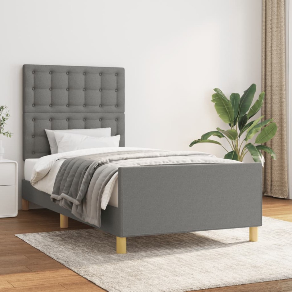 Estructura de cama sin colchón tela gris oscuro 90x200