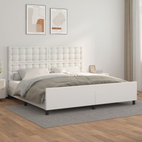 Estructura de cama sin colchón cuero sintético blanco