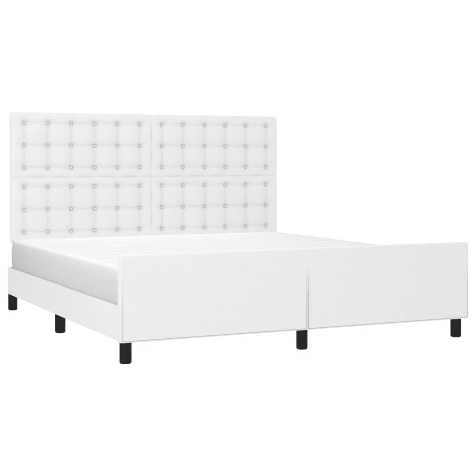 Estructura de cama cabecero cuero sintético blanco 180x200