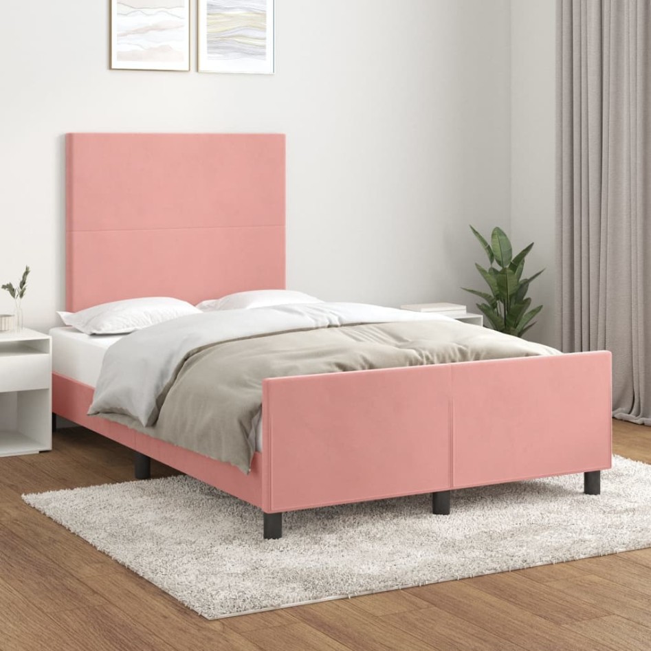 Estructura de cama sin colchón terciopelo rosa 120x200