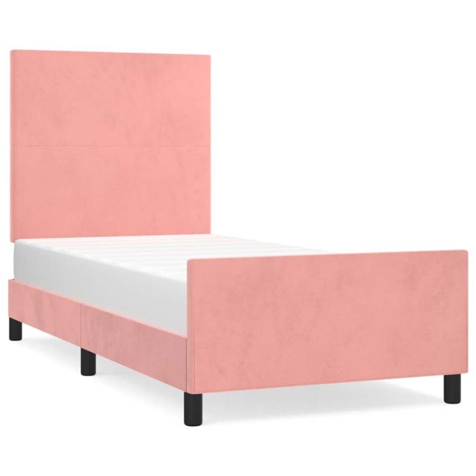 Estructura de cama sin colchón terciopelo rosa 90x200