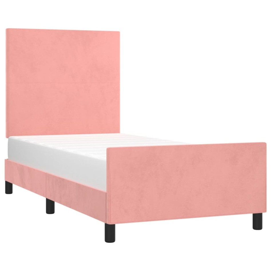 Estructura de cama sin colchón terciopelo rosa 90x200