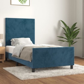 Estructura de cama sin colchón terciopelo azul oscuro 90x190