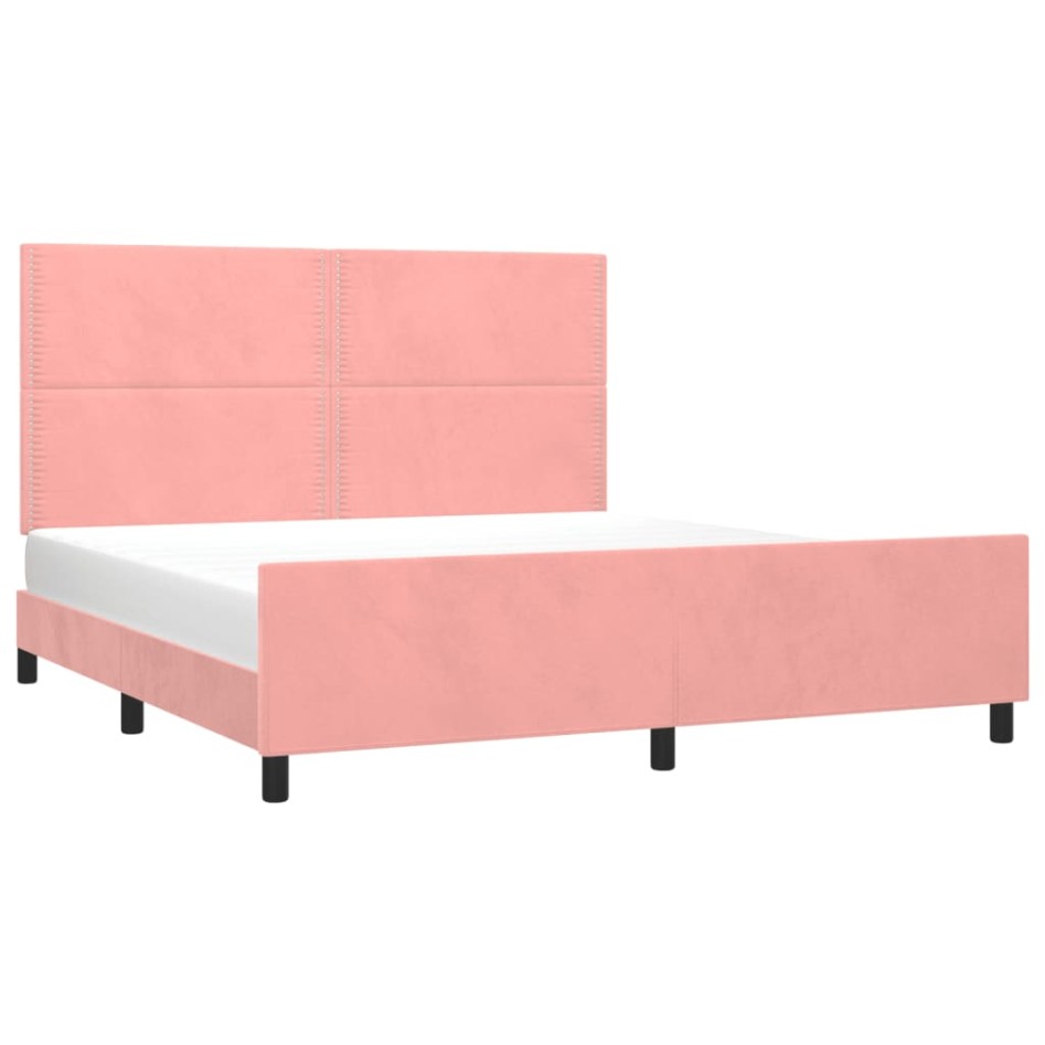 Estructura de cama sin colchón terciopelo rosa 160x200