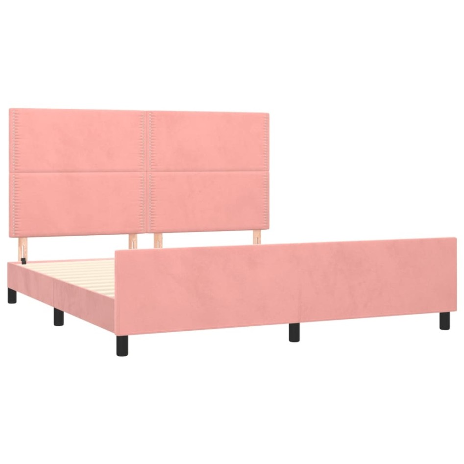 Estructura de cama sin colchón terciopelo rosa 160x200