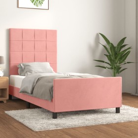 Estructura de cama sin colchón terciopelo rosa 90x190