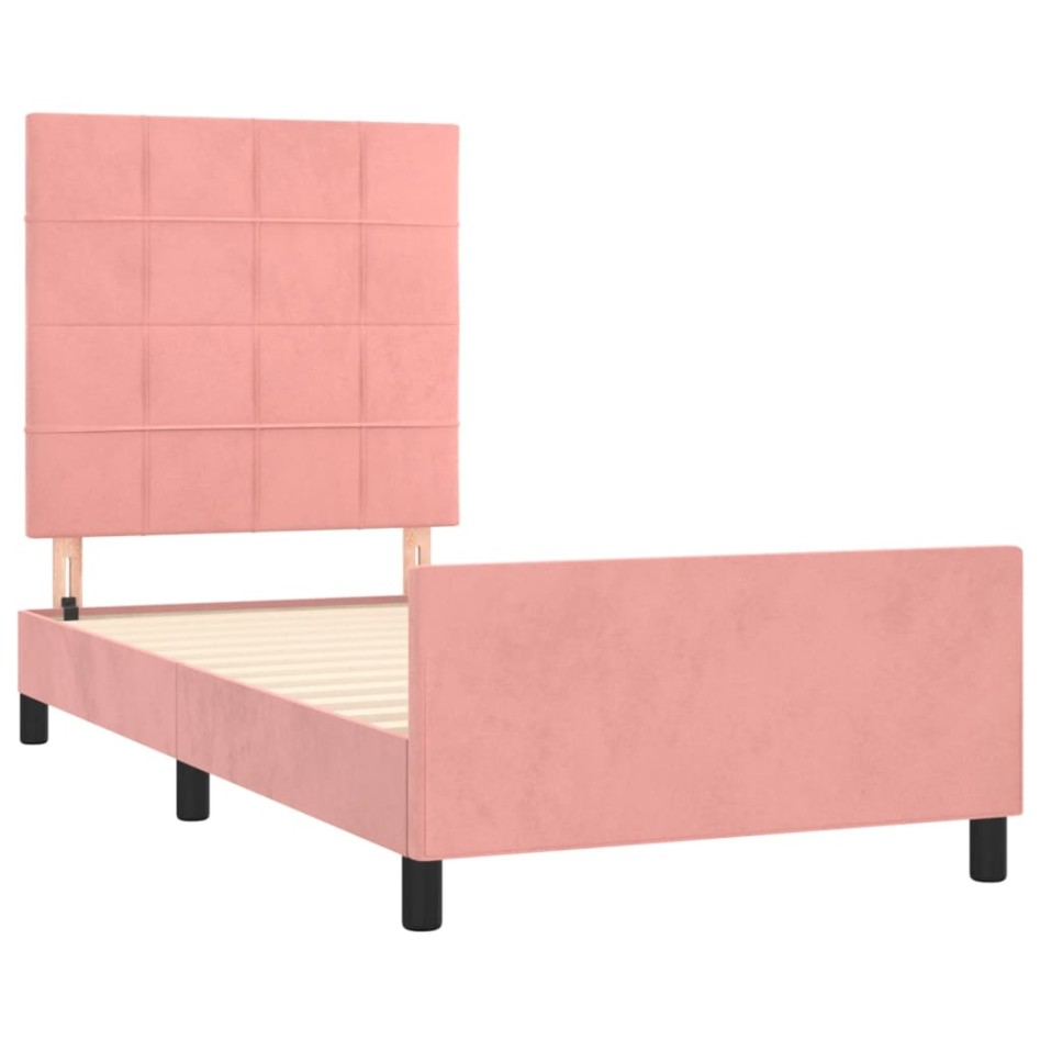 Estructura de cama sin colchón terciopelo rosa 90x190