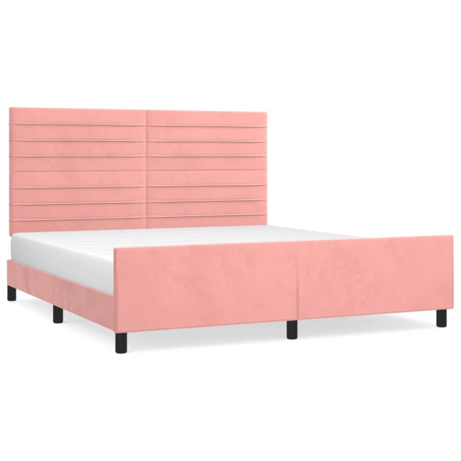 Estructura de cama sin colchón terciopelo rosa 160x200