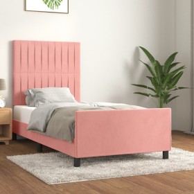 Estructura de cama sin colchón terciopelo rosa 90x200