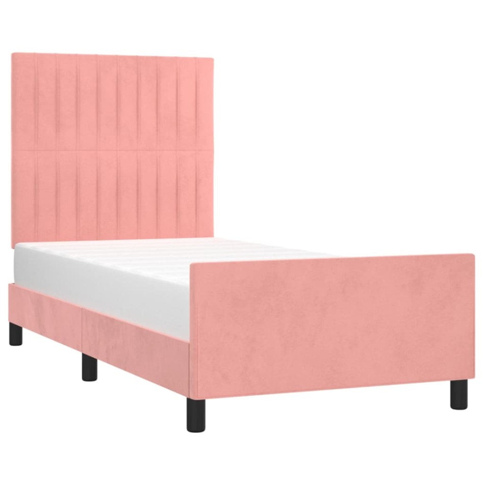 Estructura de cama sin colchón terciopelo rosa 90x200