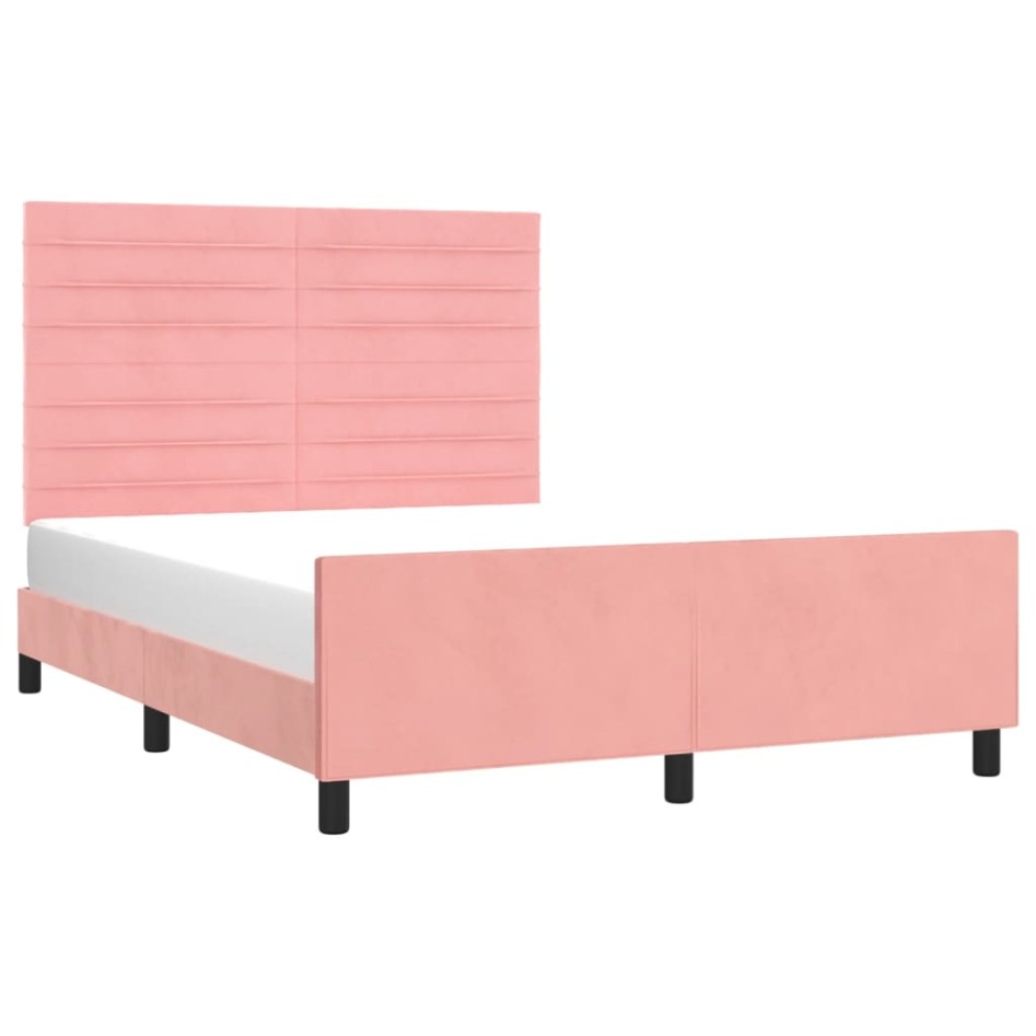 Estructura de cama sin colchón terciopelo rosa 140x190