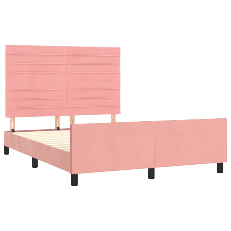 Estructura de cama sin colchón terciopelo rosa 140x190