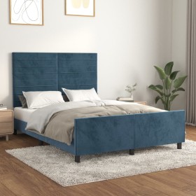 Estructura de cama sin colchón terciopelo azul oscuro