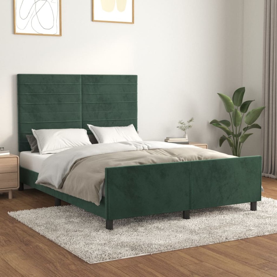 Estructura cama sin colchón terciopelo verde oscuro 140x190