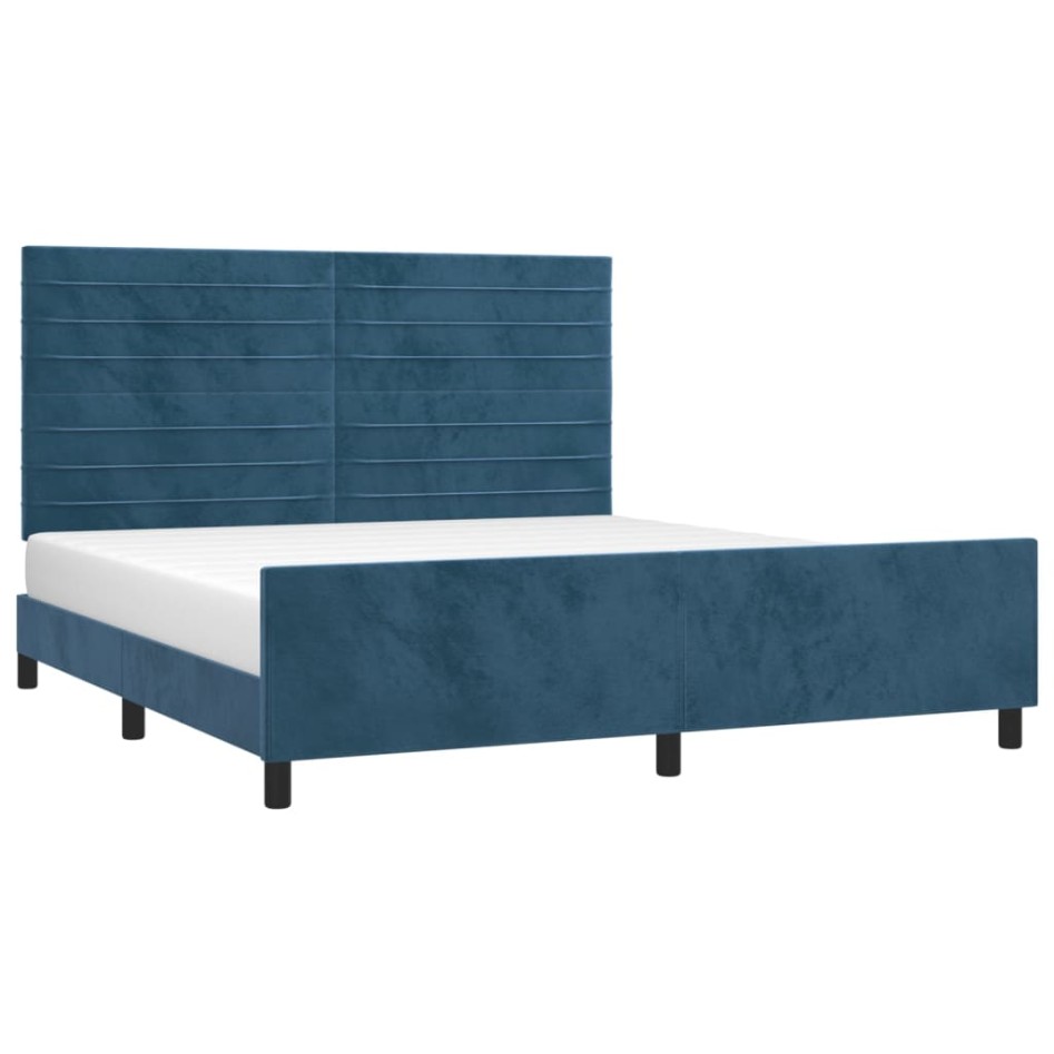 Estructura cama con cabecero terciopelo azul oscuro 180x200