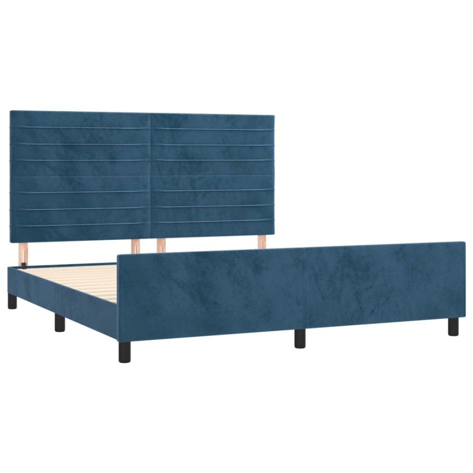 Estructura cama con cabecero terciopelo azul oscuro 180x200