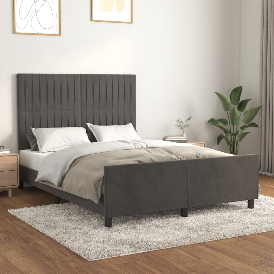 Estructura de cama sin colchón terciopelo gris oscuro