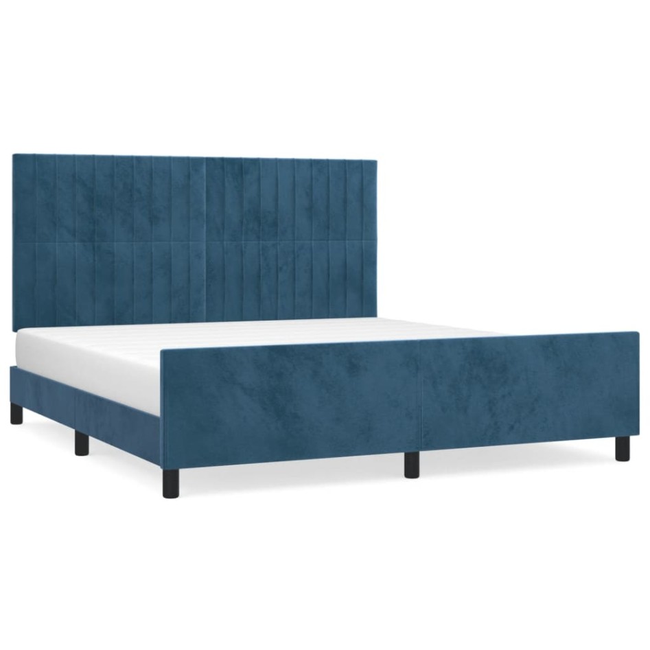 Estructura cama con cabecero terciopelo azul oscuro 180x200