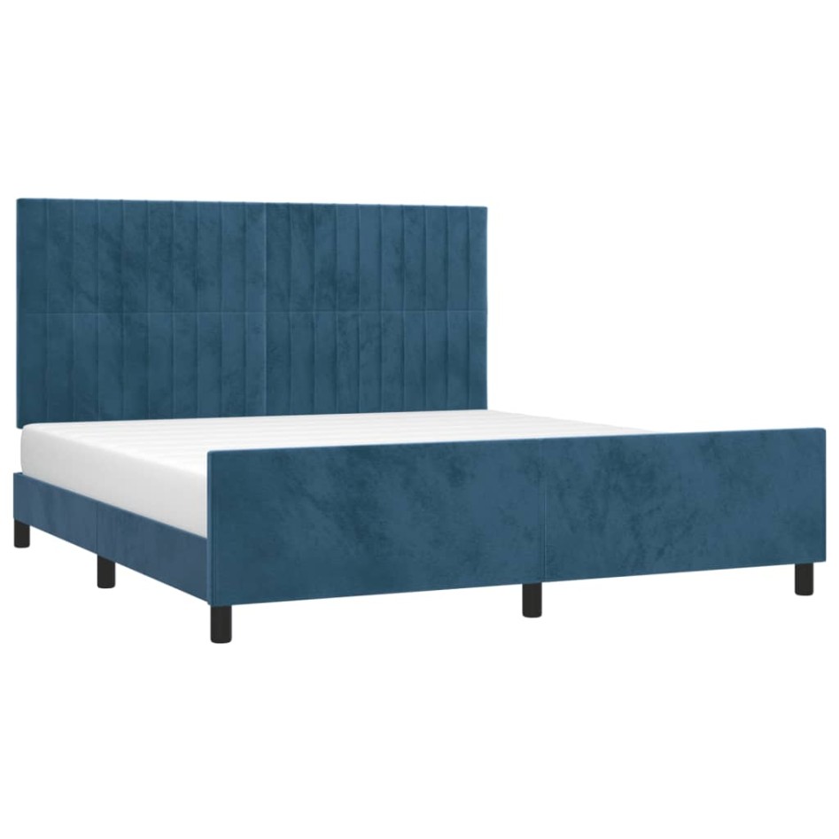 Estructura cama con cabecero terciopelo azul oscuro 180x200