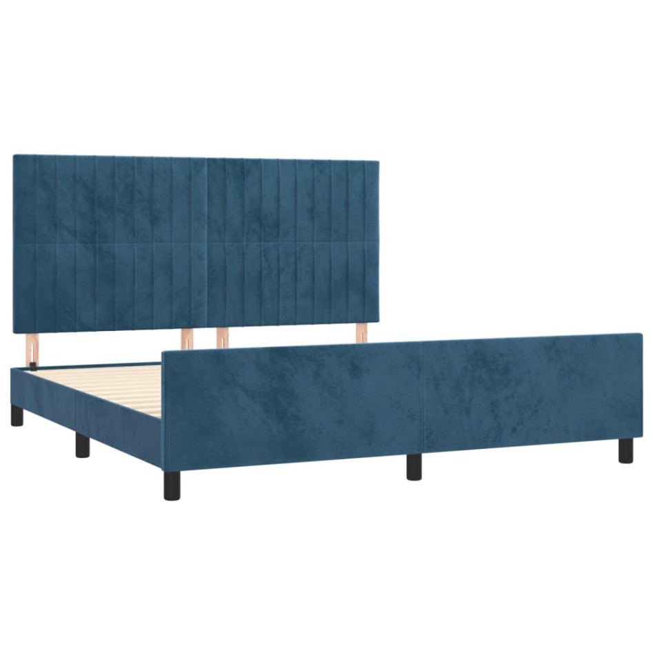 Estructura cama con cabecero terciopelo azul oscuro 180x200