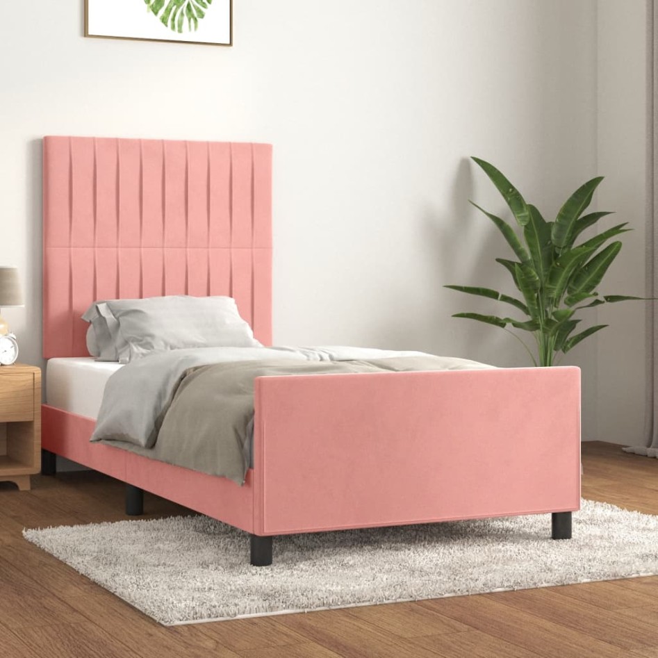 Estructura de cama sin colchón terciopelo rosa 80x200